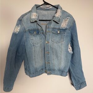 SHEIN Light Blue Distressed Jean Jacket